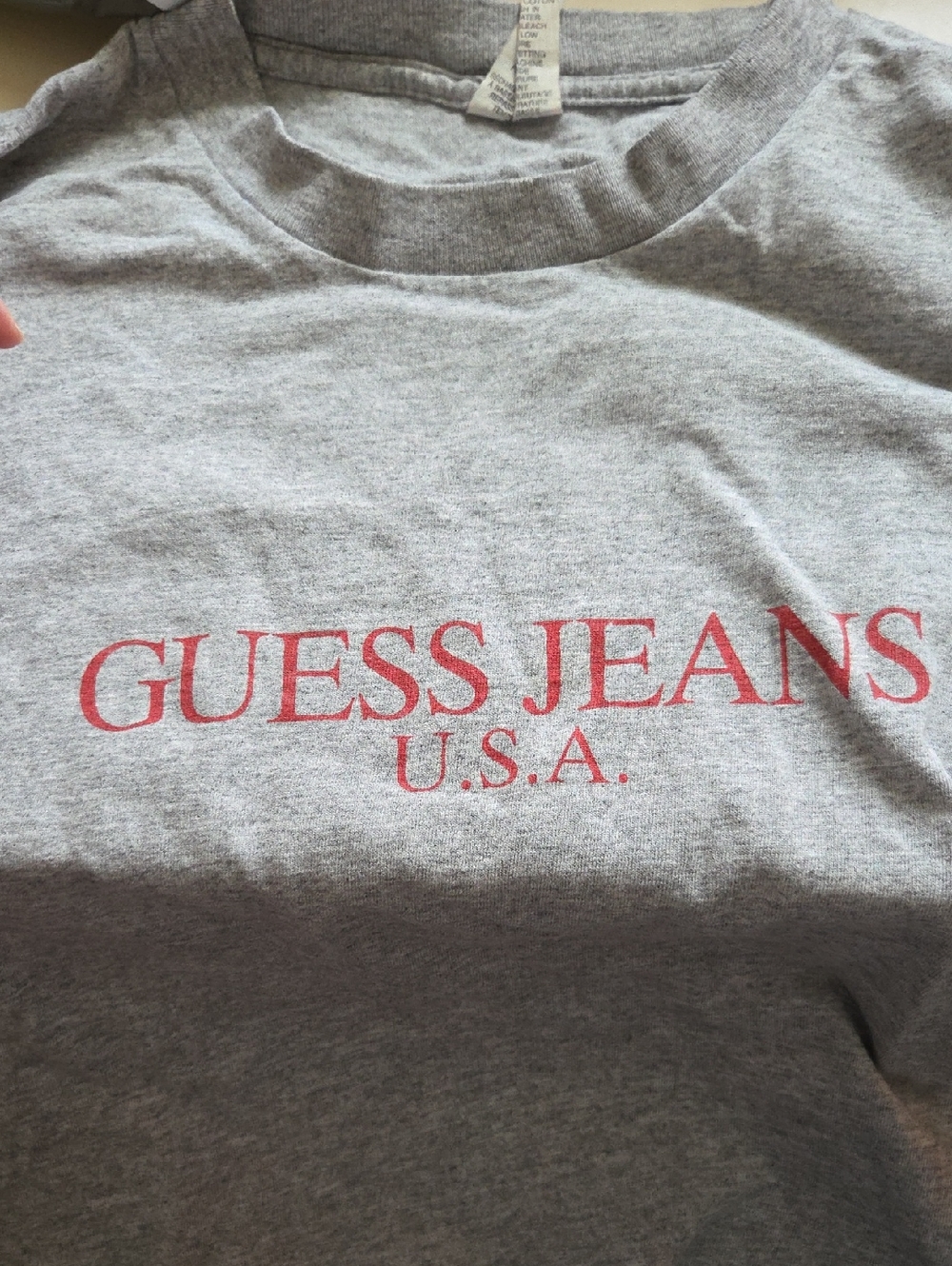Guess Gray Tee with Red Logo Tag